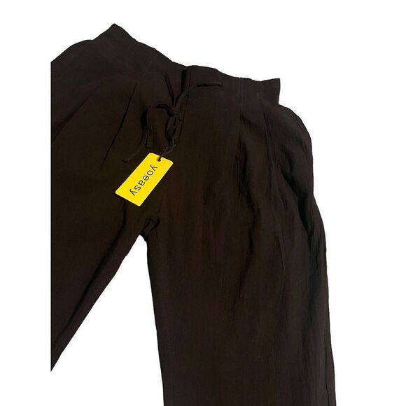 Yoeasy Pants Womens Medium Crepe Linen Drawstring Wide Leg High Waisted NEW - Picture 3 of 11